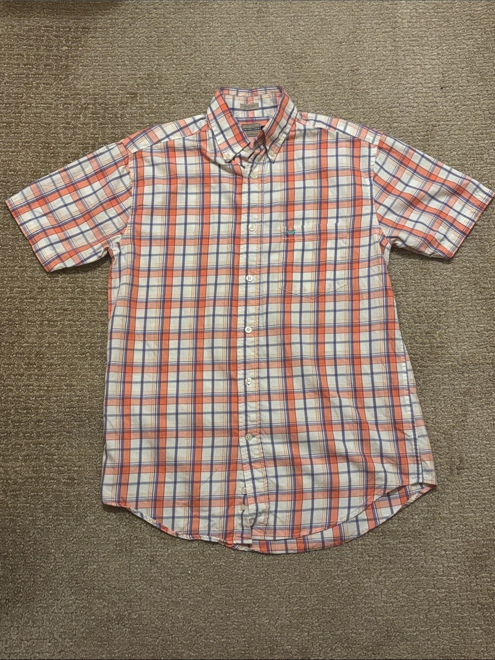 Southern Marsh Outfitters Men’s Small Orange Purple Plaid Short Sleeve Shirt